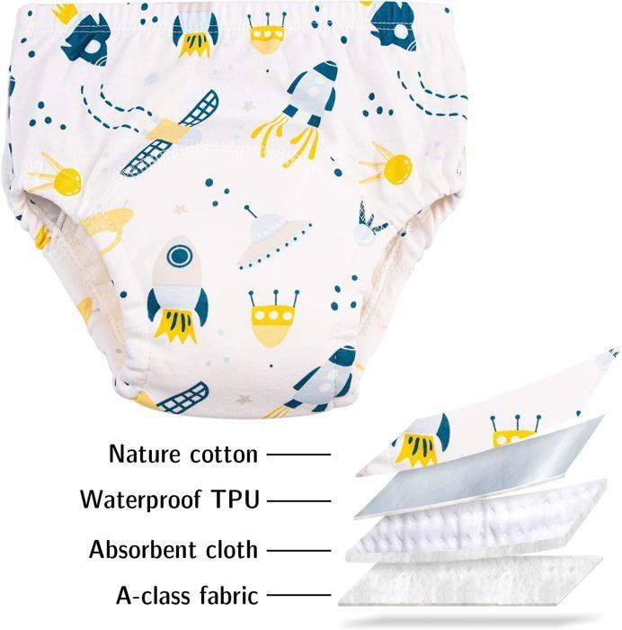 Culotte Apprentissage Propreté Fille Garcon，Lot De 6 Coton Rembourrées Pour Bébé Propreté Enfant Doux Lavable, 2-6 Ans