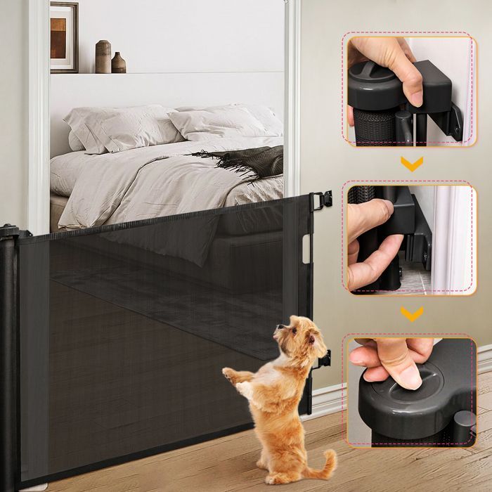 Barrera de seguridad MIPAN (0-150 cm) - Barrera retráctil para escaleras para bebés, niños y perros - Negra