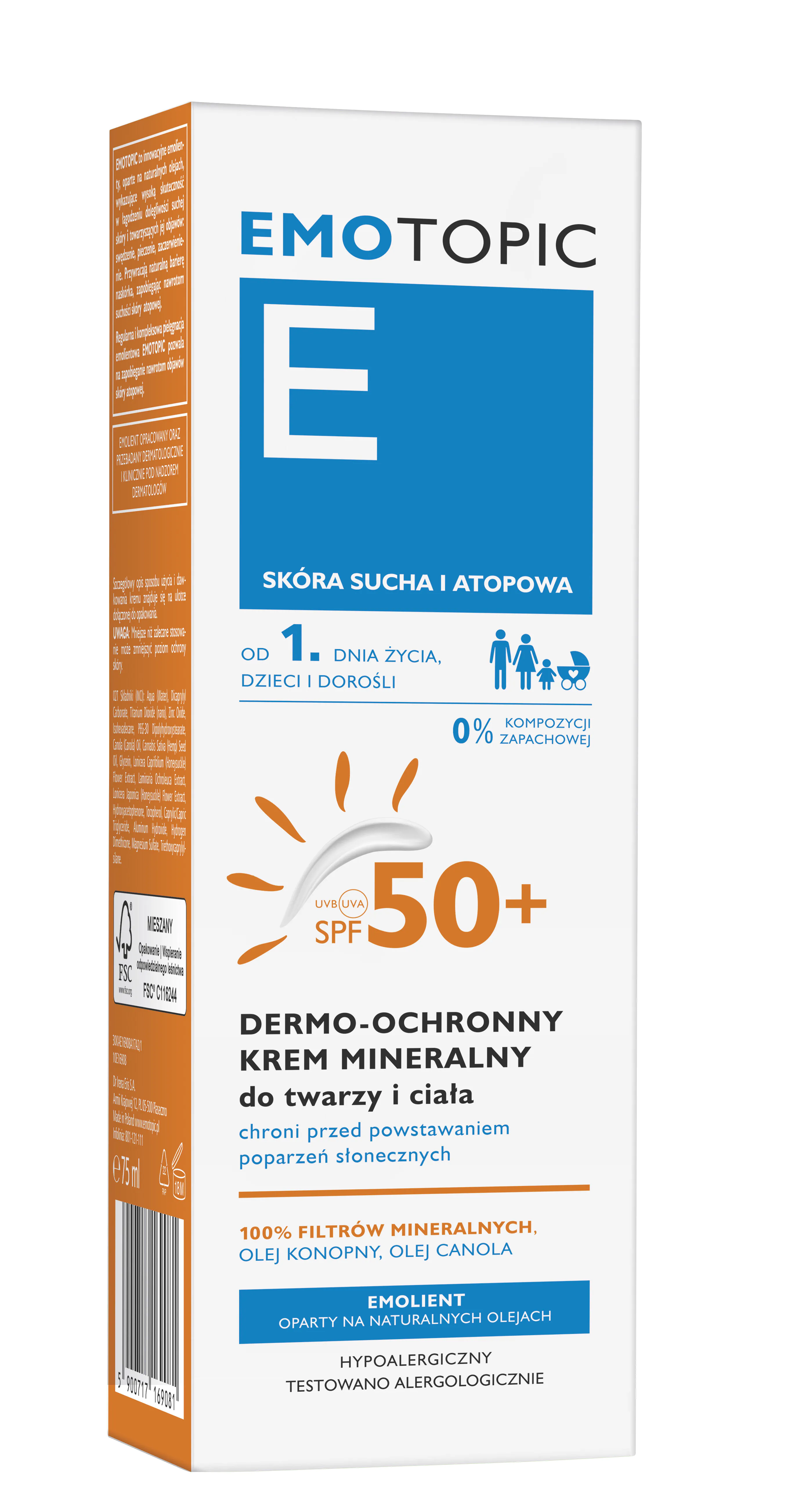 Emotopic SPF50+ Dermoochronny krem mineralny do twarzy i ciała