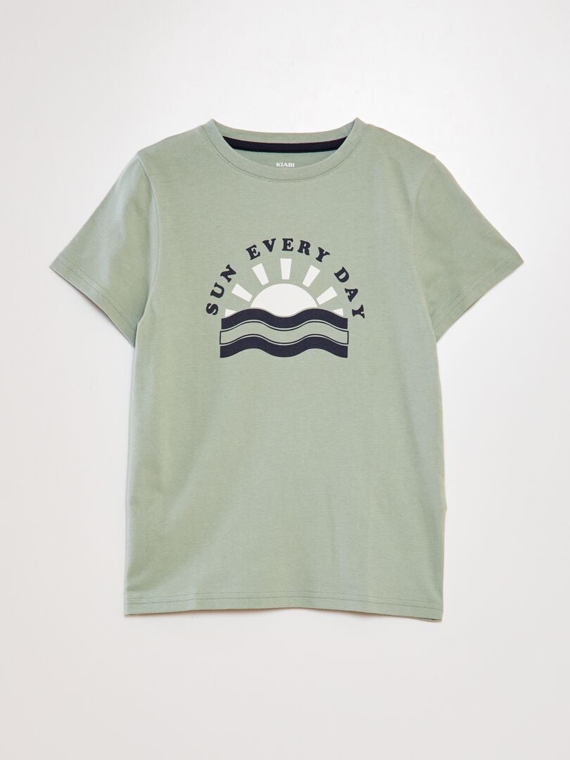 Camiseta de algodón de cuello redondo - VERDE