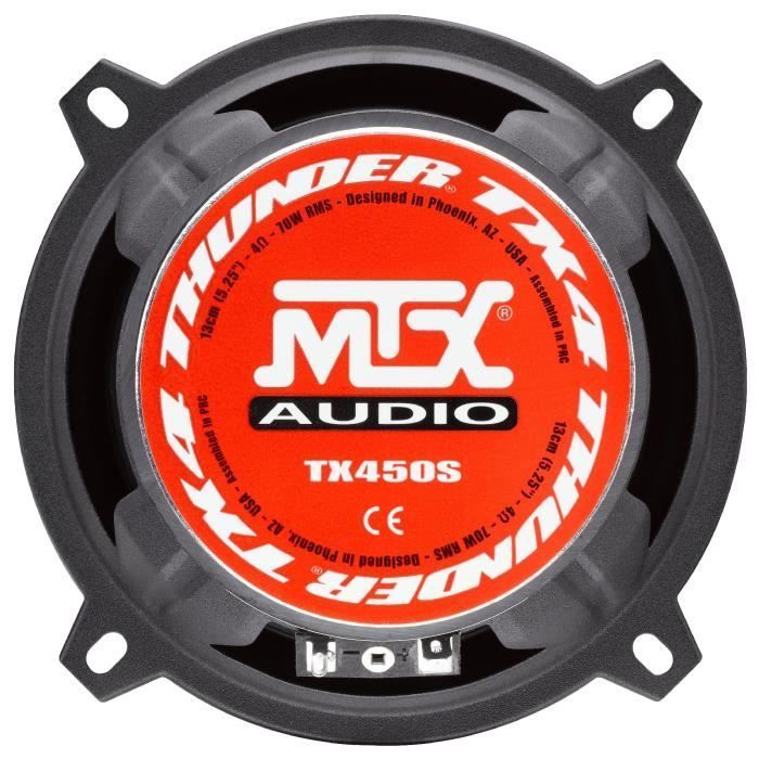 Kit de altavoces para coche MTX TX450S de 2 vías, 13 cm, 70 W RMS, 4 tweeters de neodimio, conos de pulpa de celulosa de 25 mm.