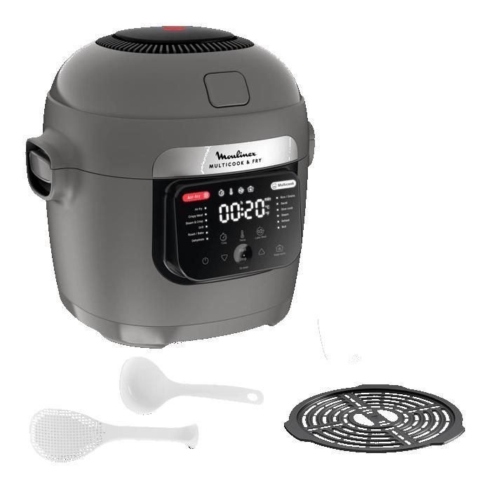Moulinex Multicook & Fry, multicooker con friggitrice ad aria integrata, 12 programmi, cottura a 2 livelli, capacità 6 litri, MZ730BF0
