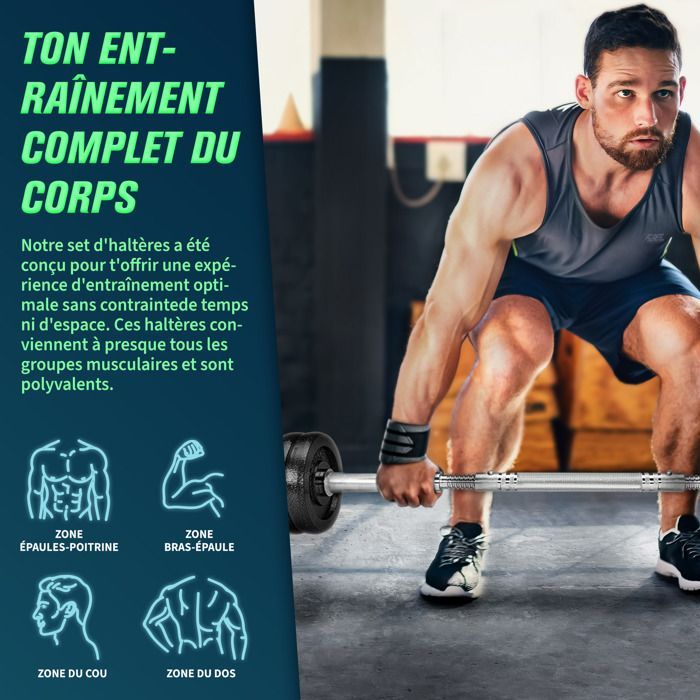 RE:SPORT Set Gantere 2 în 1 | 20 kg | Set de gantere modulare din fontă | Gantere lungi și scurte