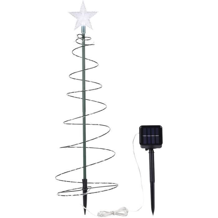Guirnalda de luces solares para exteriores, luces LED con remate de árbol de Navidad en espiral con forma de estrella, luz enchufable [L1890]