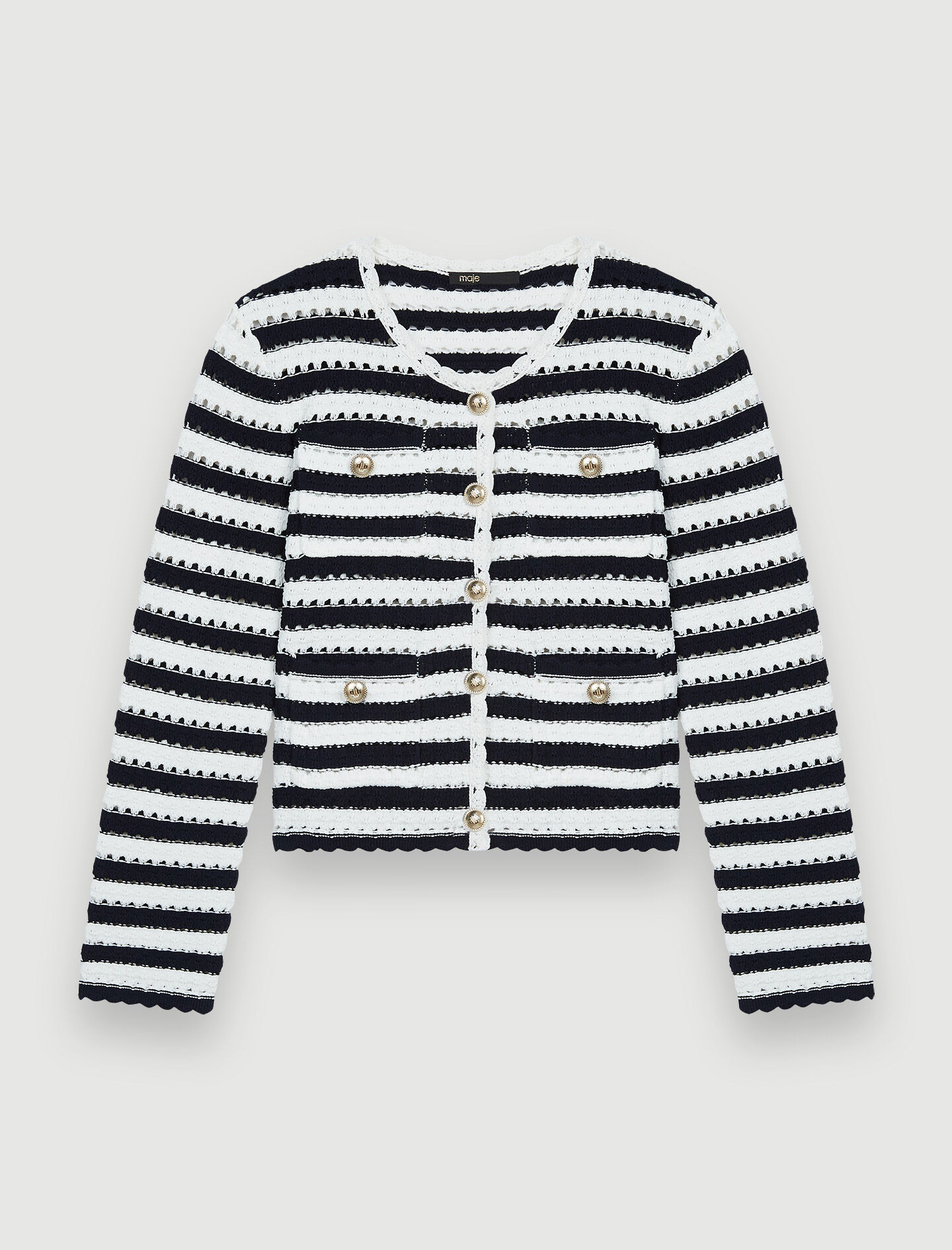 Gestreept vest met haakwerk-effect - Marineblauw / Ecru
