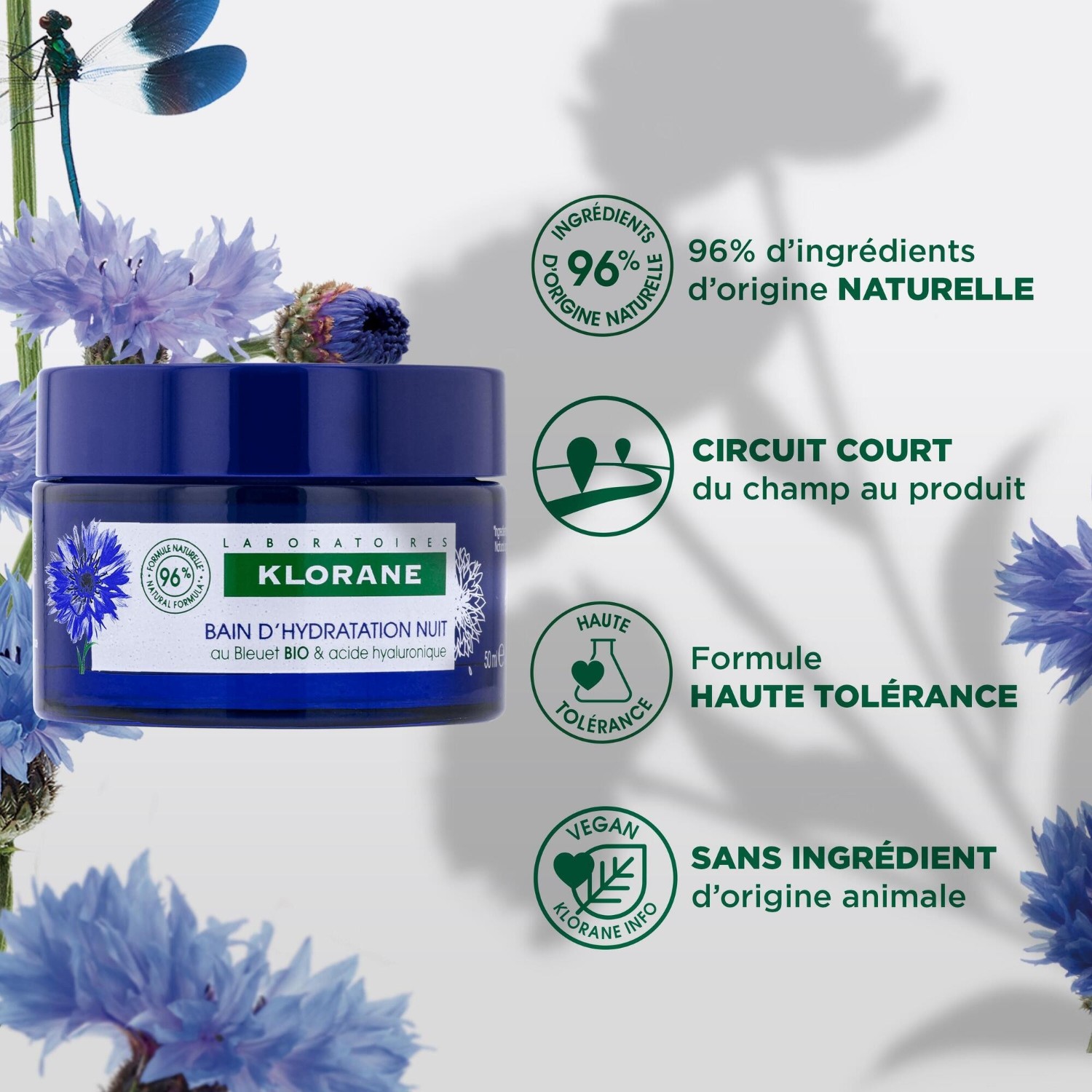 Klorane Bain d’Hydratation Nuit au Bleuet BIO et acide hyaluronique