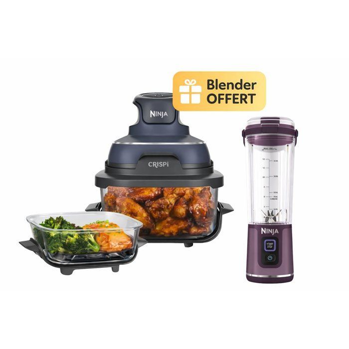 Friteuse sans huile portable - NINJA - CRISPI - 1,4L et 3,8L - 4 programmes - 1700W - Bleu + Blender portable Blast Violet offert