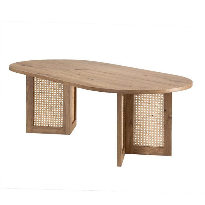 CALICOSY - Table basse ovale avec piètements rotin L120 cm - TALIA - Bois clair