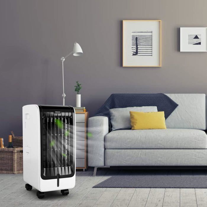 Enfriador de aire COSTWAY 6L 4 en 1 - Aire acondicionado portátil, ventilador de 75W - Control remoto - Temporizador de 8 horas - 3 velocidades - 32x25x57 cm - Pantalla LCD