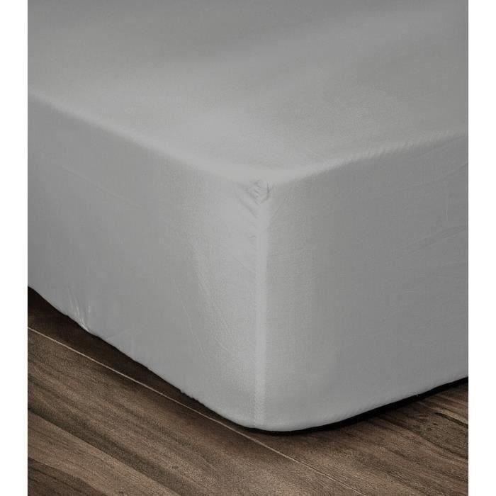 Lençol de baixo com elástico LOVELY HOME, 100% algodão, 160x200cm - Bolso de 35cm - Cinza claro