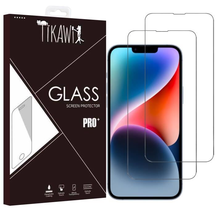 Tikawi x2 Pellicola protettiva in vetro temperato 9H per iPhone 14 (6,1