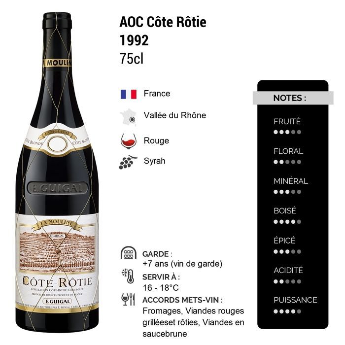 Maison Guigal Côte Rôtie La Mouline 1992 - Vino rosso della Valle del Rodano (75cl).