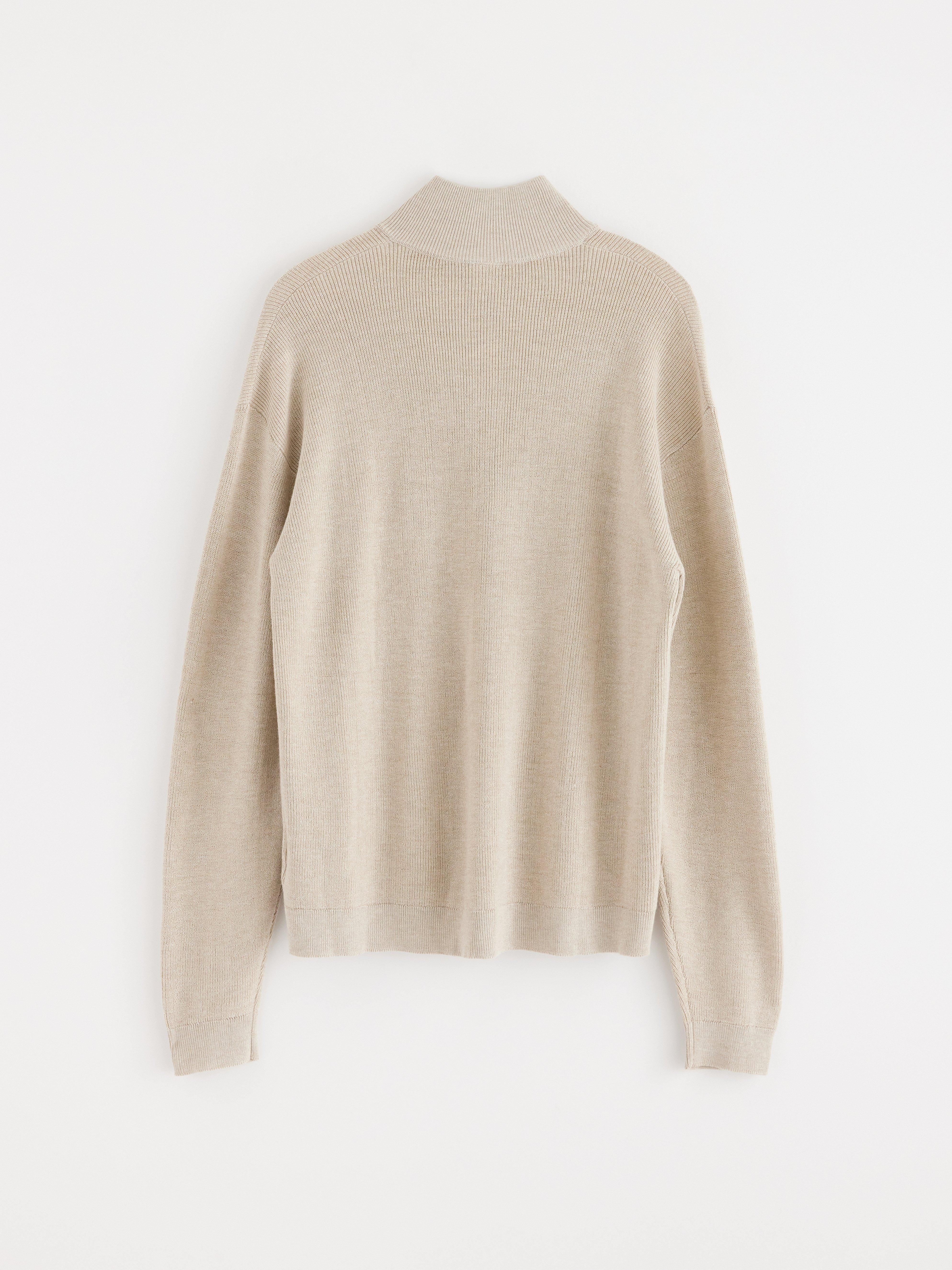 Jersey con media cremallera, color beige claro jaspeado.