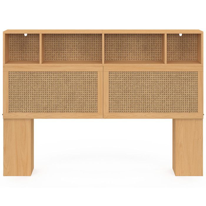IDMARKET Tête de lit EDHEN 145 cm avec rangements fermés et niches cannage et bois