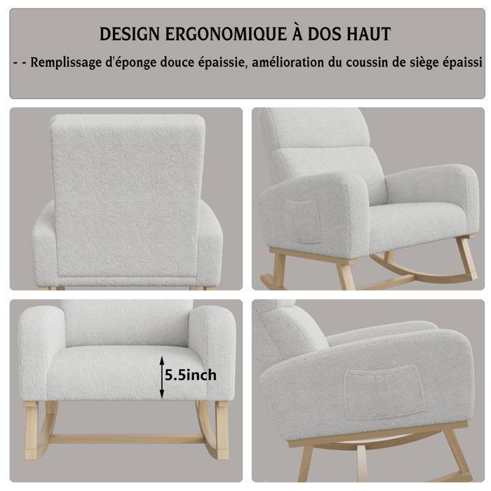 Mecedora - LUMINARIX - Patas de madera maciza - Estilo escandinavo - Gris claro