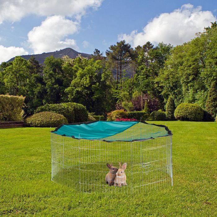 Relaxdays Gehege mit Netzabdeckung, für Kaninchen und Meerschweinchen, Freilandhaltung, H x B x T 60 x 150 x 150 cm, Silber