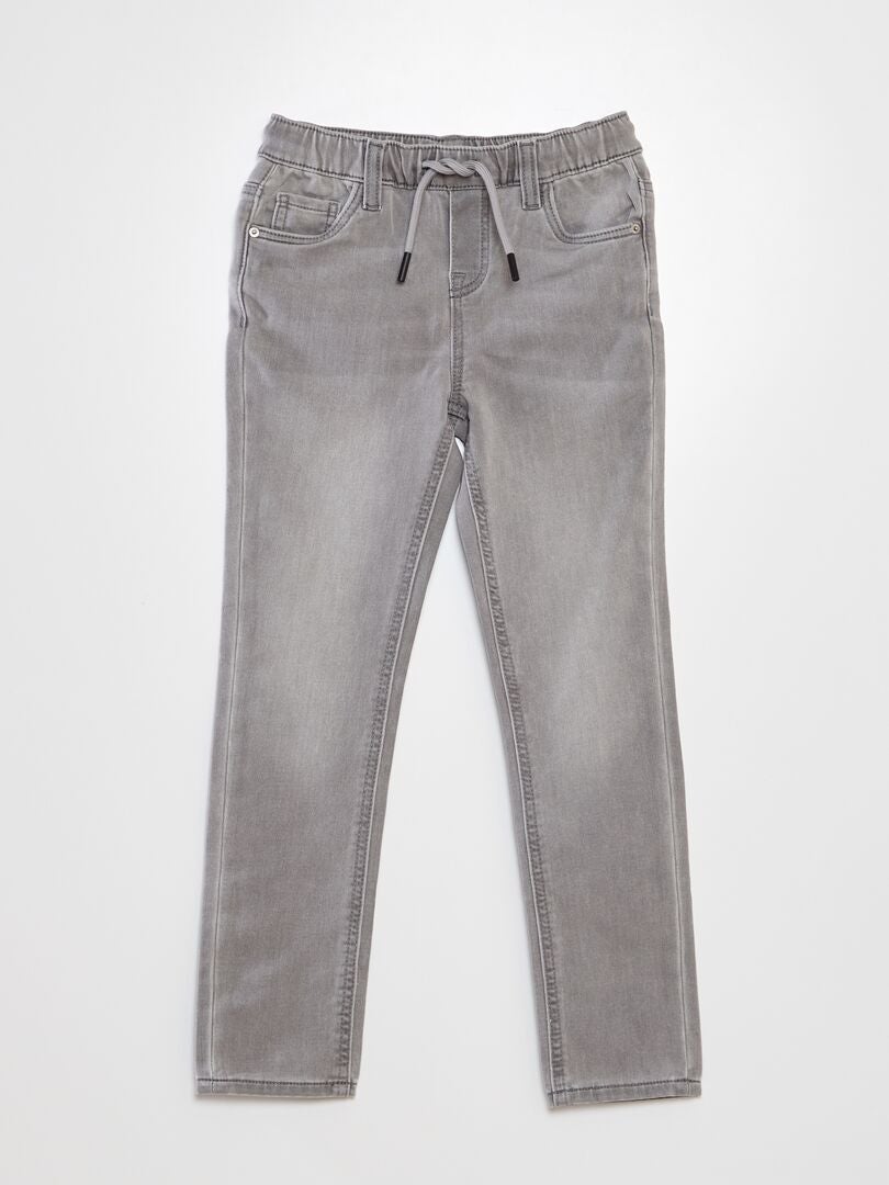 Calça jeans com cintura elástica e cordão - CINZA