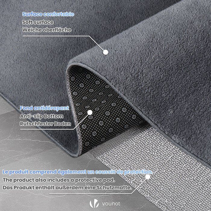Alfombra VOUNOT® suave, de pelo corto y antideslizante para salón, 160x230 cm, color antracita liso.