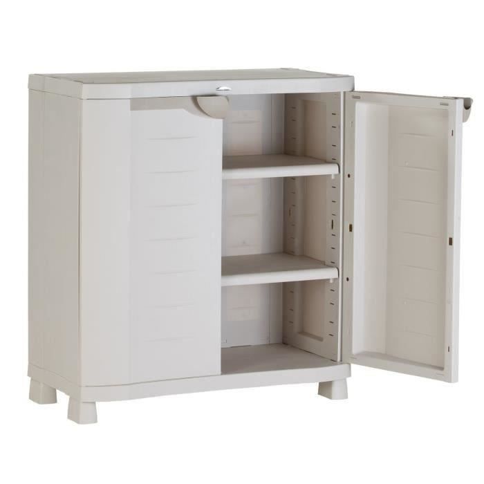 PLASTIKEN low storage cabinet in resin - 2 large shelves - W 90 x D 45 x H 100 cm - Space SAVER range