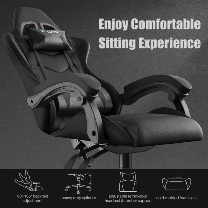 Sedia da gaming - Sedia da gaming ergonomica Rattantree - Sedile da gaming con poggiatesta e cuscino lombare - Reclinabile da 90° a 155°