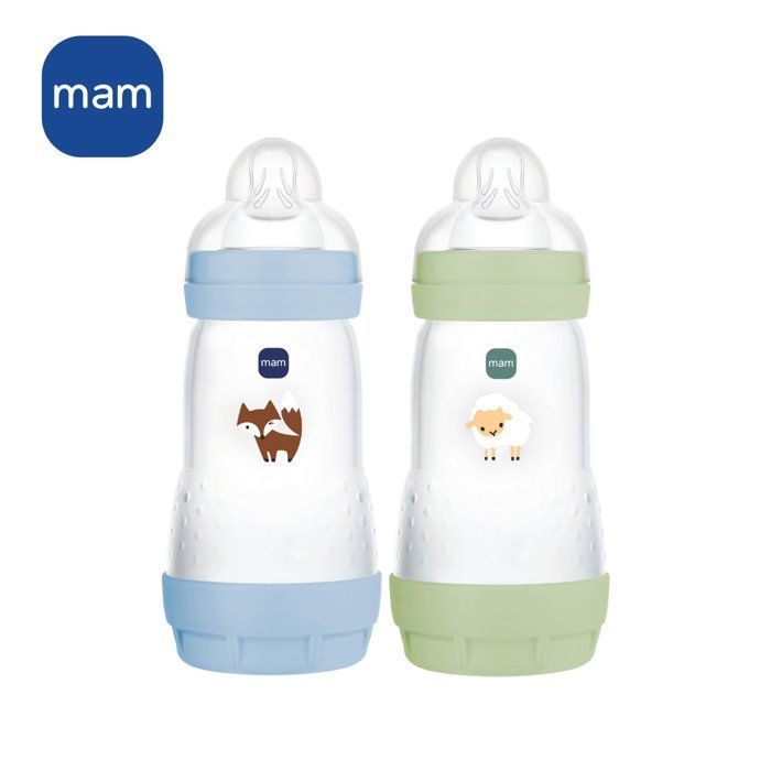 Set of 2 Baby Bottles - MAM - Easy Start / Anti-Colic - 260 ml - Size 2 Teat - Ocean + Sand