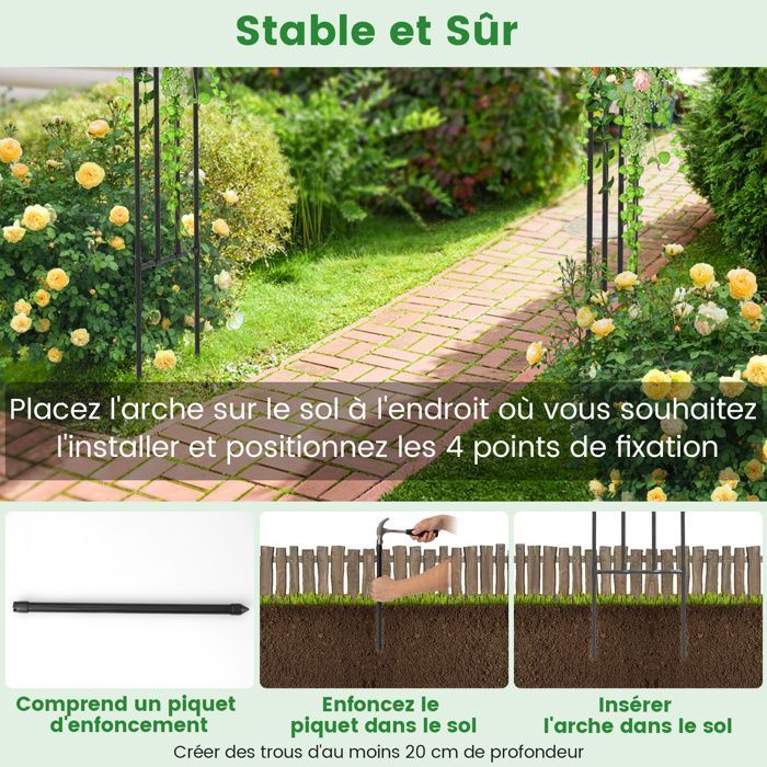 Arche de Jardin avec Treillis 153 x 40 x 240 cm COSTWAY-pour Plantes Grimpantes -en Métal Revêtus de PE-Tubes Ondulés-Mariage, Fête