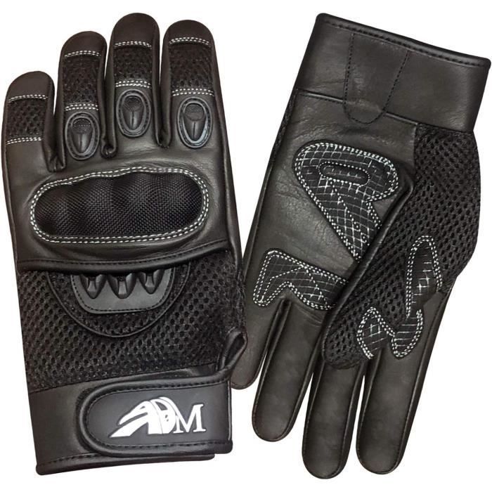 ADM CE Approved Leather Motorcycle/Scooter Gloves + Biker Logo - Soft & Breathable - Black