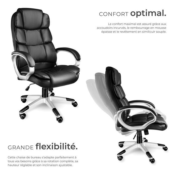 Chaise de bureau - TECTAKE - Fauteuil de direction JONAS avec accoudoirs rembourrés et fonction de bascule réglable - Noir