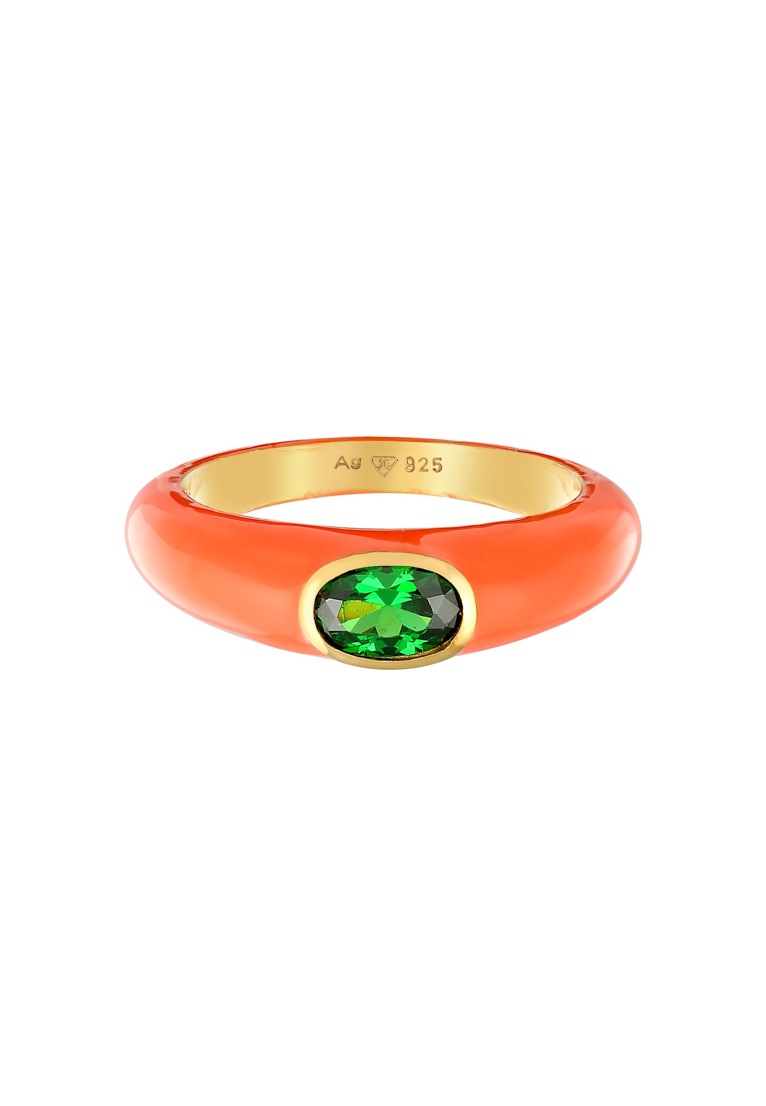Elli Femmes Solitaire Ovale avec Émail orange et Cristal de zirconium vert en Argent Sterling 925 Plaqué Or