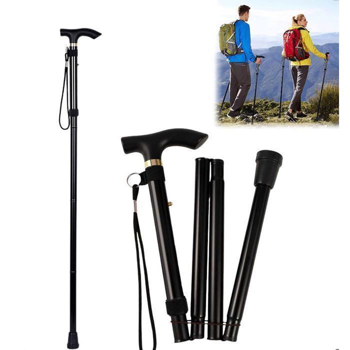 Folding All-Terrain Walking Stick, Hiking Poles, Swivel Tip and Robust Mobility Aid, Adjustable Walking Stick