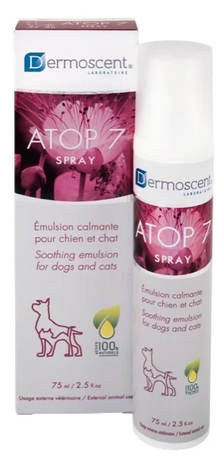 VET PLUS Q Vet Dermoscent Atop 7 spray calmante antiprurido para cães 75 ml