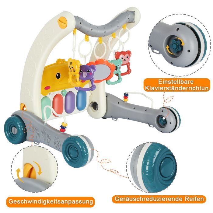 KEDIA 2-in-1 Baby Fitness Walker, Activity Table with Music and Rings, from Birth to Walking, from 0 Months