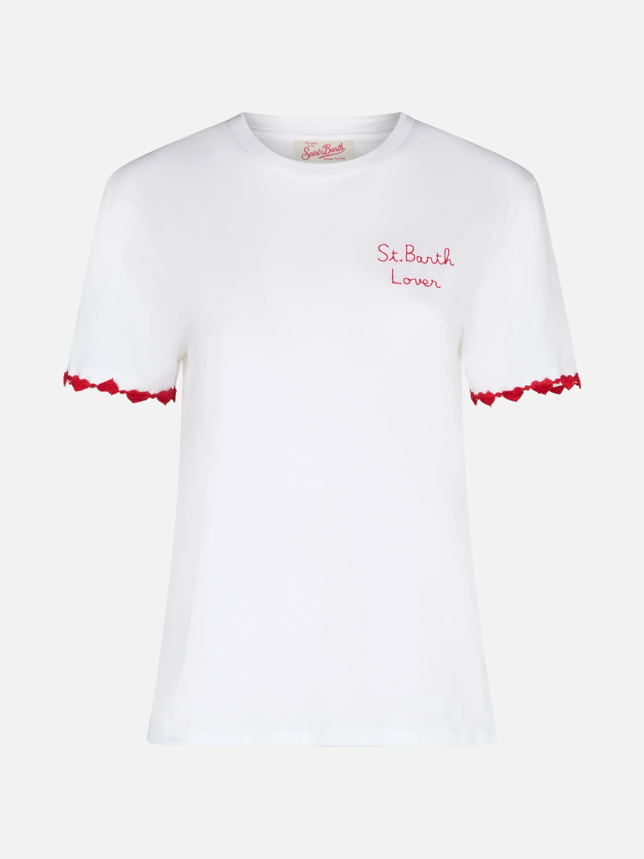 Emilie dames T-shirt met ronde hals van katoenen jersey met Stres-borduurwerk.