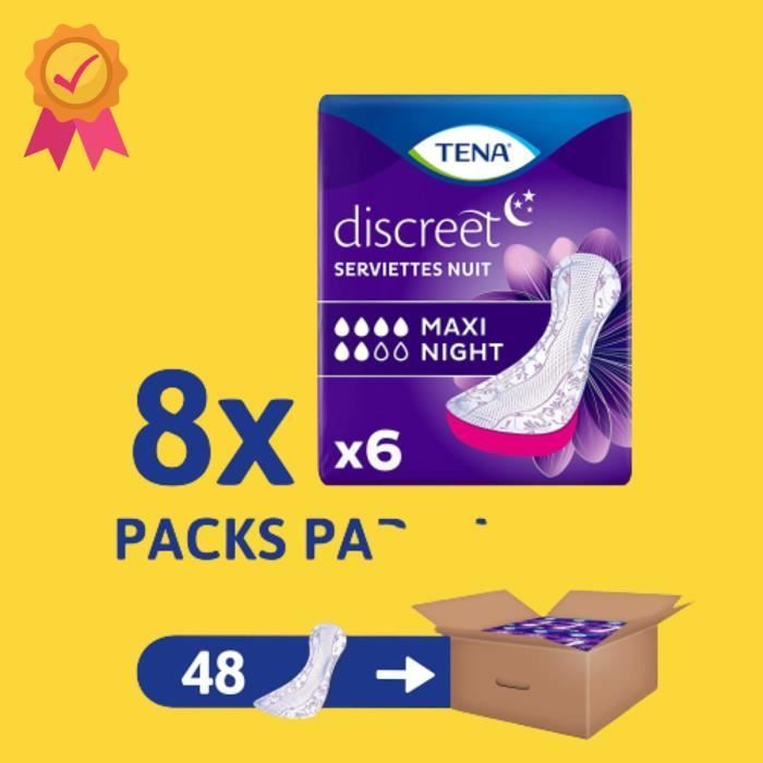 TENA Discreet Maxi Night | Incontinentieverbanden voor vrouwen | Absorberend voor urineverlies | Maxi Comfort Nighttime | 48 stuks