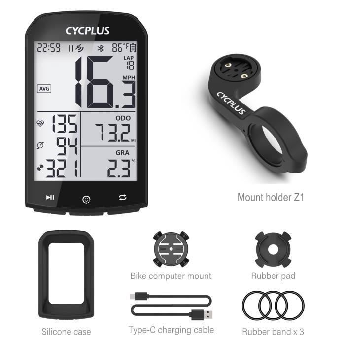 Fietscomputer, draadloze GPS-fietscomputer, CYCPLUS M1, waterdichte snelheidsmeter, kilometerteller - M1 en houder Z1[B]