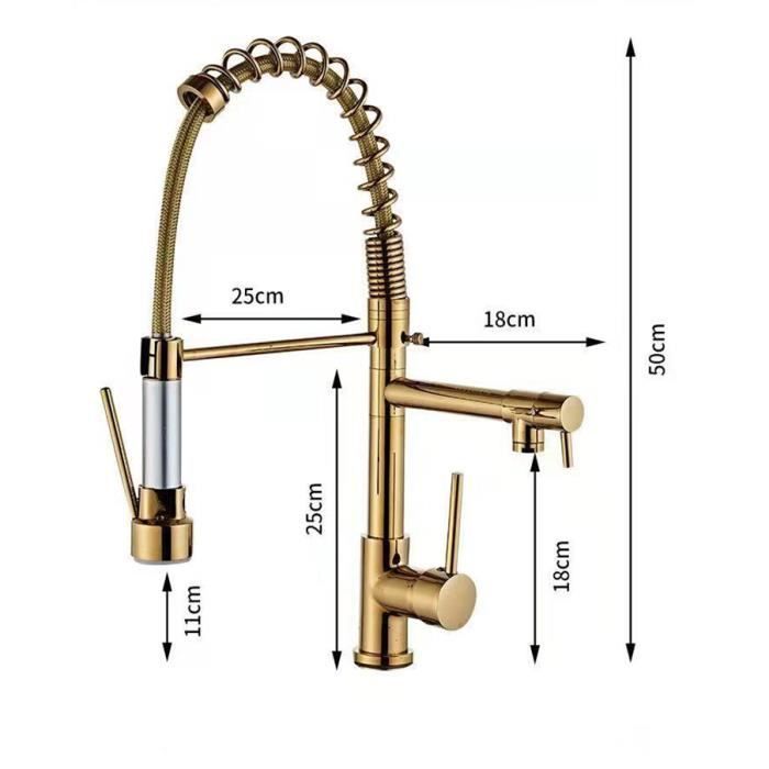 Grifo de cocina LEYSHOP - Grifo mezclador de cocina con resorte, grifo de cocina de doble salida, rotación de 360° - Dorado