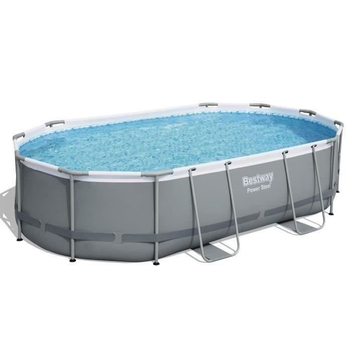 Kit para Piscina Tubular Acima do Solo BESTWAY - Power Steel™ - 488 x 305 x 107 cm - Oval + Aspirador Elétrico Recarregável Aquasurge™