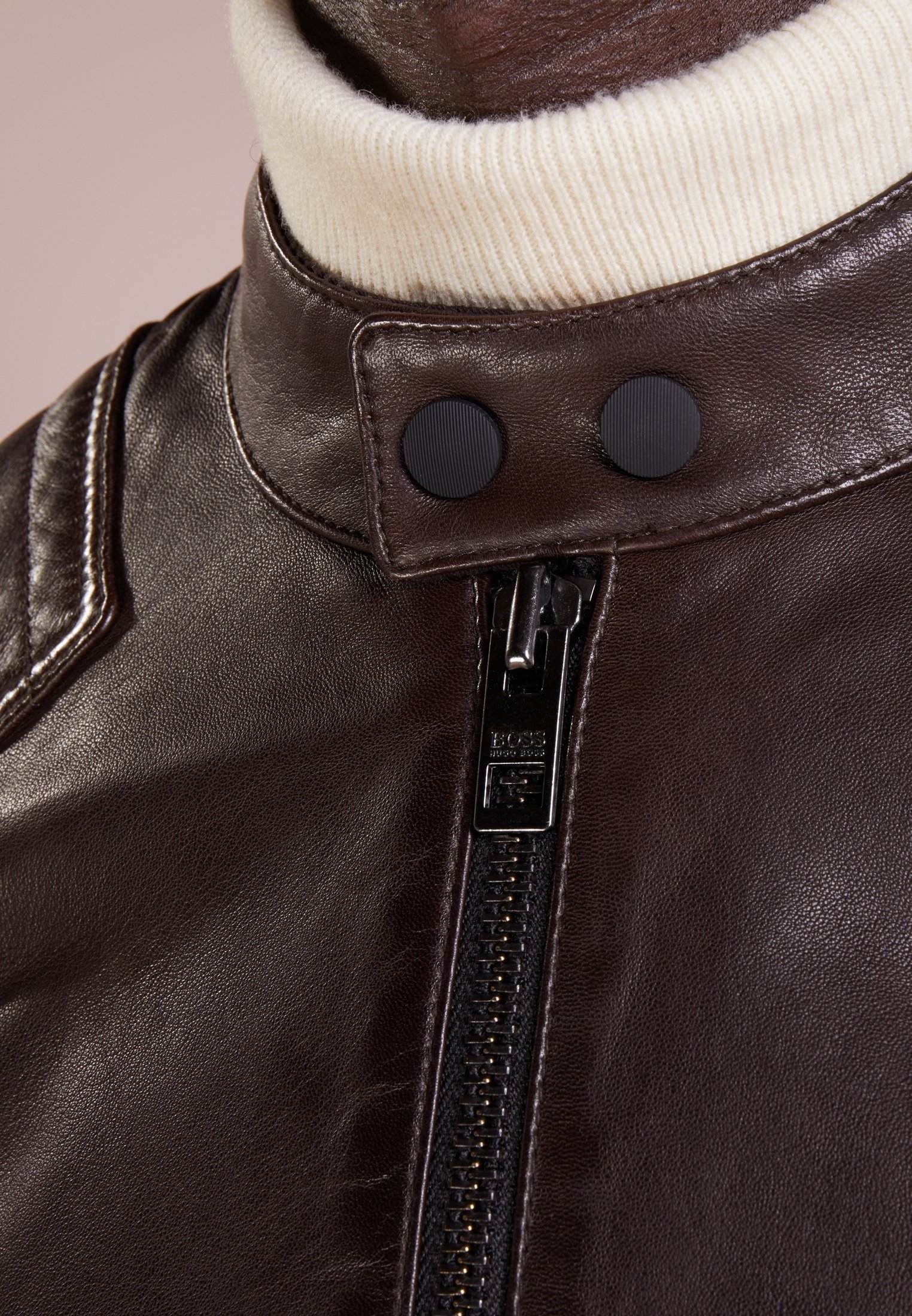 BOSS CASUAL leren jas - donkerbruin