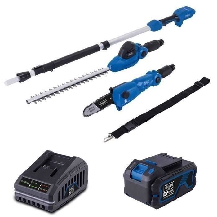 Set di attrezzi da giardino a batteria Scheppach 20V IXES C-PHTS410-X - Telescopico - + Batteria da 4Ah + Caricabatterie