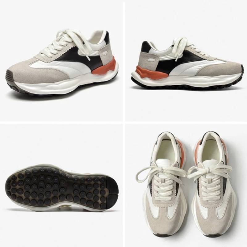 Sneakers da donna in pelle bovina con plateau, colori misti, allacciatura, scarpe casual primaverili da donna, fatte a mano 29405