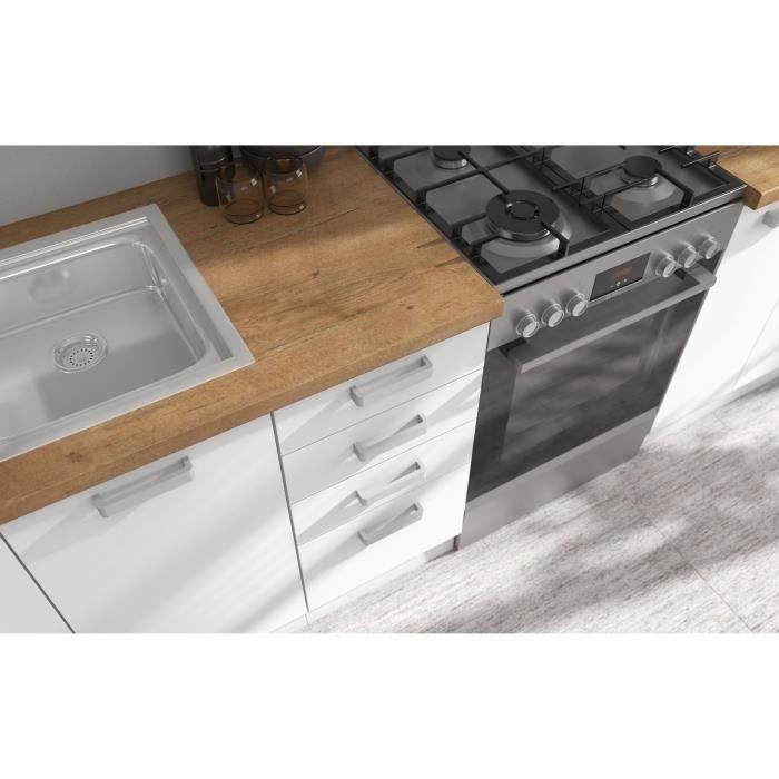 Set da cucina completo ATLAS da 8 pezzi - Finitura bianca - L300 x H52 x H82 cm - Piano di lavoro non incluso