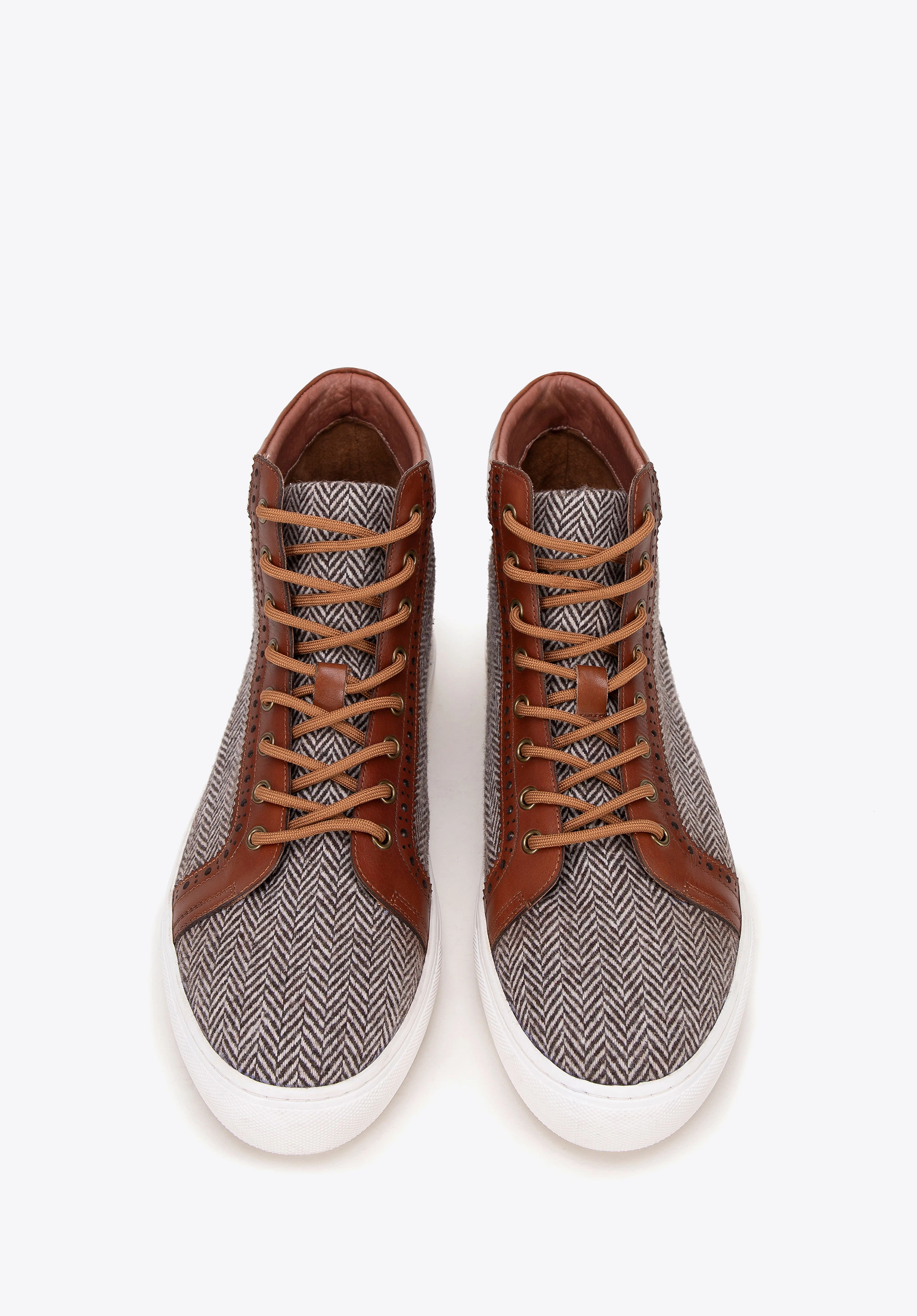 Męskie sneakersy skórzane wysokie brązowe