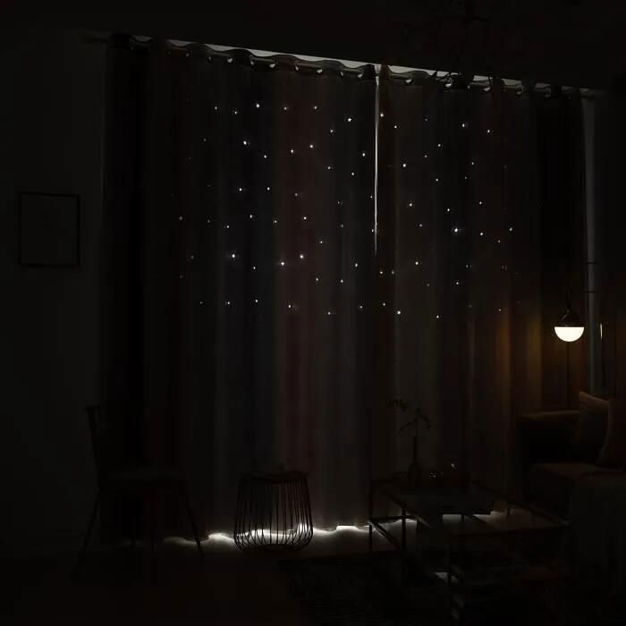 Set di 2 pezzi - Tende oscuranti a doppio strato per camera da letto o soggiorno, con stelle traforate in una semplice sfumatura, 100x250 cm - Grigio