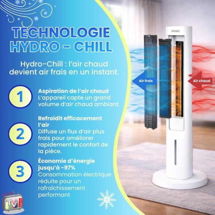 VENTEO - Rafraichisseur d'Air Colonne | Ventilateur Portable | Climatiseur mobile pour Intérieur | Oscillant 170° | Réservoir Grande