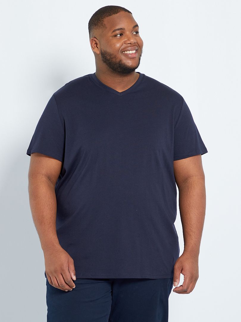 T-shirt met V-hals - BLAUW