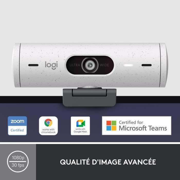 Cámara web Full HD 1080p - Logitech - Brio 500 - Micrófono integrado - Blanca