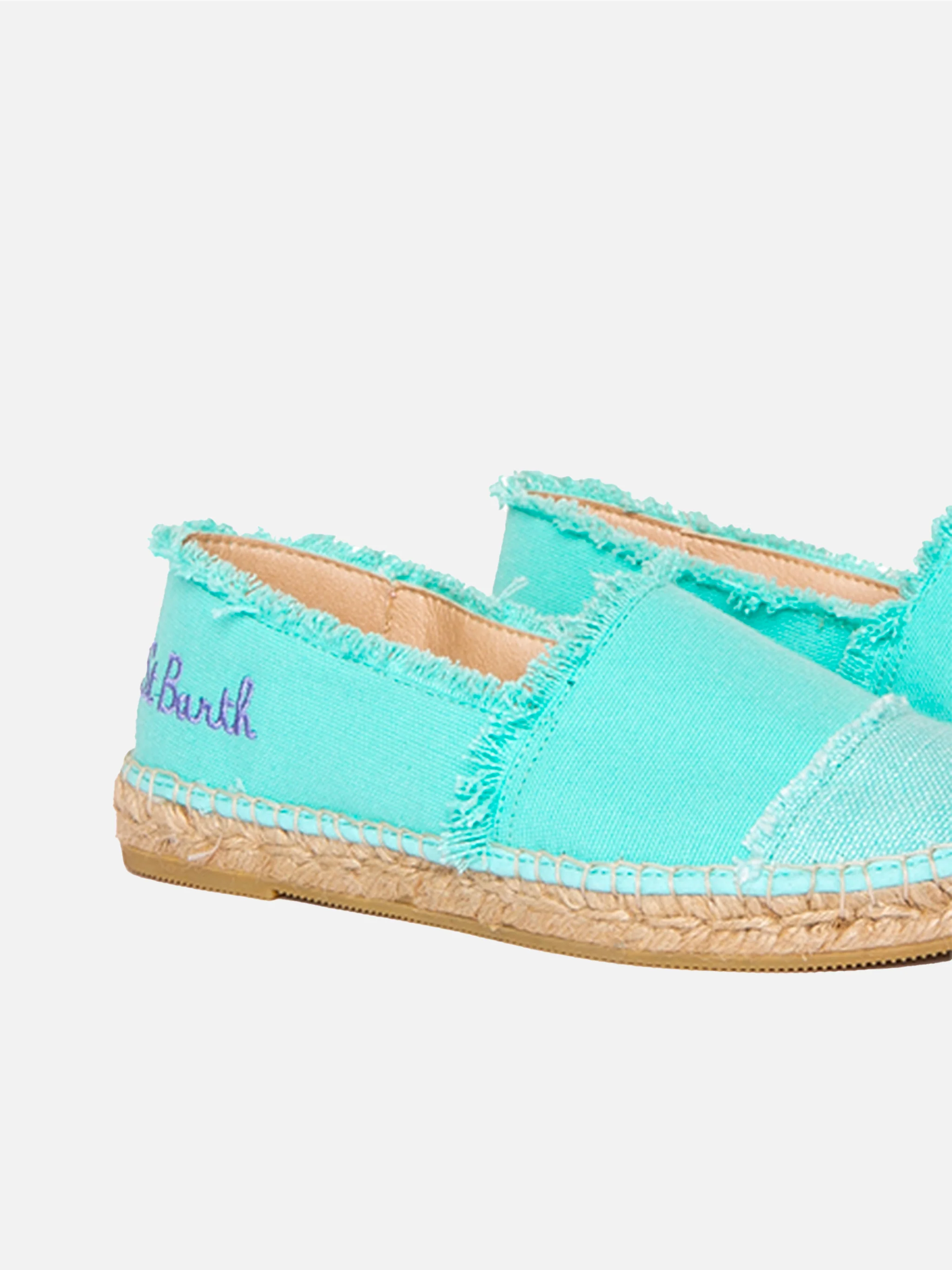 Aqua groene canvas espadrilles met borduurwerk