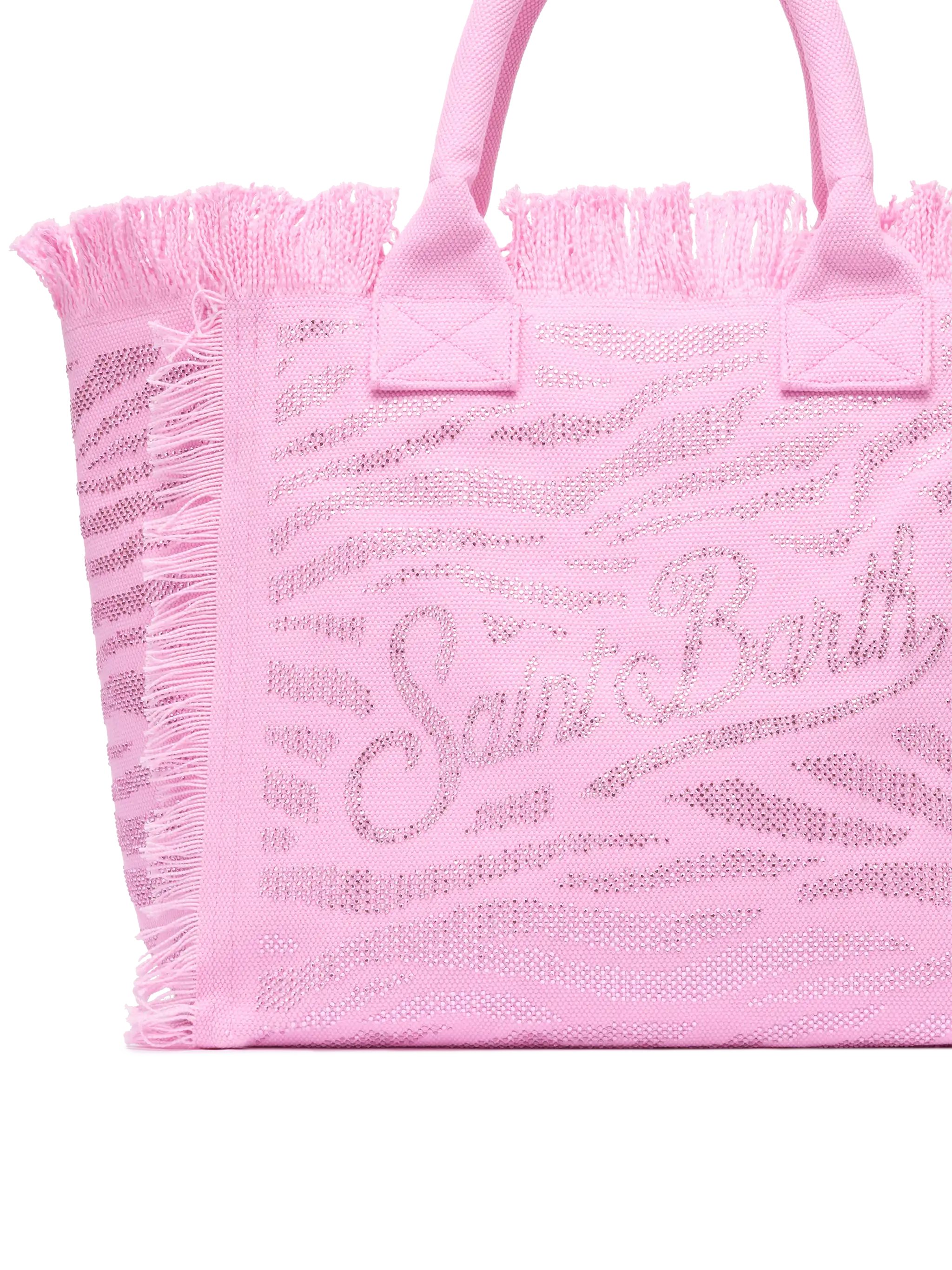 Sac bandoulière Vanity en toile de coton rose orné de strass