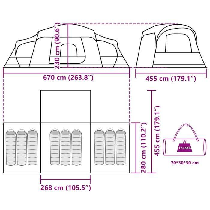 Tienda de campaña familiar vidaXL con porche tipo cúpula, para 9 personas, azul, impermeable, tienda de campaña, tienda de jardín, refugio exterior, tienda de campaña 4009585