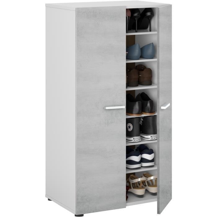 Mueble de recibidor - zapatero - 2 puertas - acabado efecto hormigón - 55 x 36 x 103 cm - STAR